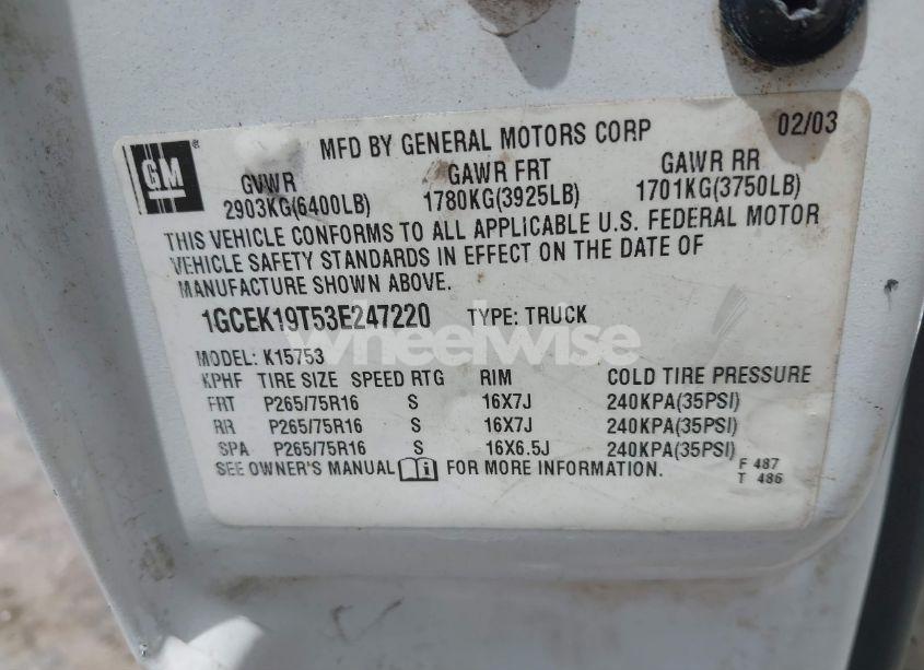 Photo 9 of 2003 Chevrolet Silverado 1500 LT (VIN 1GCEK19T53E247220)