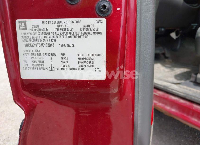 Photo 9 of 2004 Chevrolet Silverado 1500 LS (VIN 1GCEK19T54E132943)