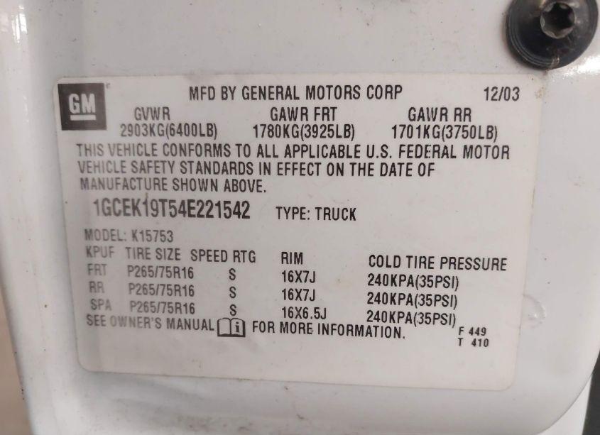 Photo 9 of 2004 Chevrolet Silverado 1500 Z71 (VIN 1GCEK19T54E221542)