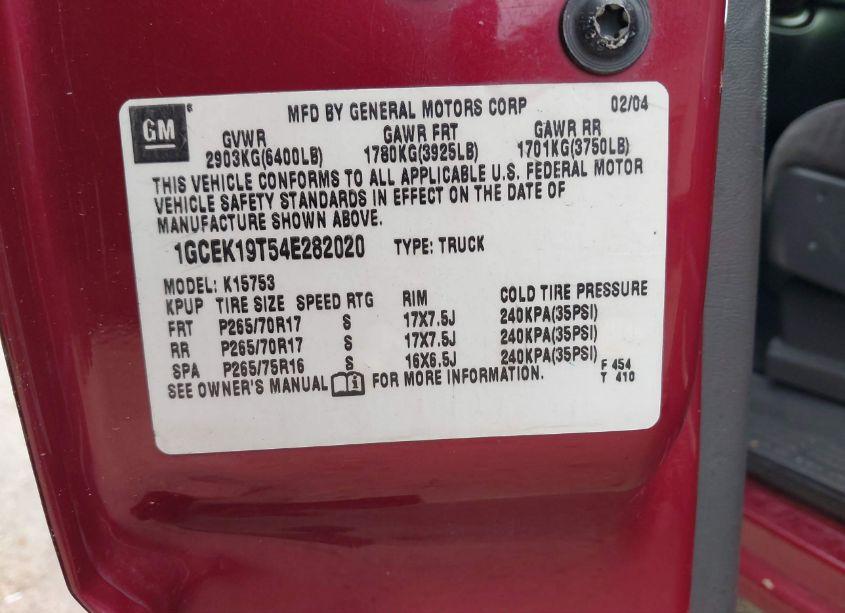 Photo 9 of 2004 Chevrolet Silverado 1500 Z71 (VIN 1GCEK19T54E282020)