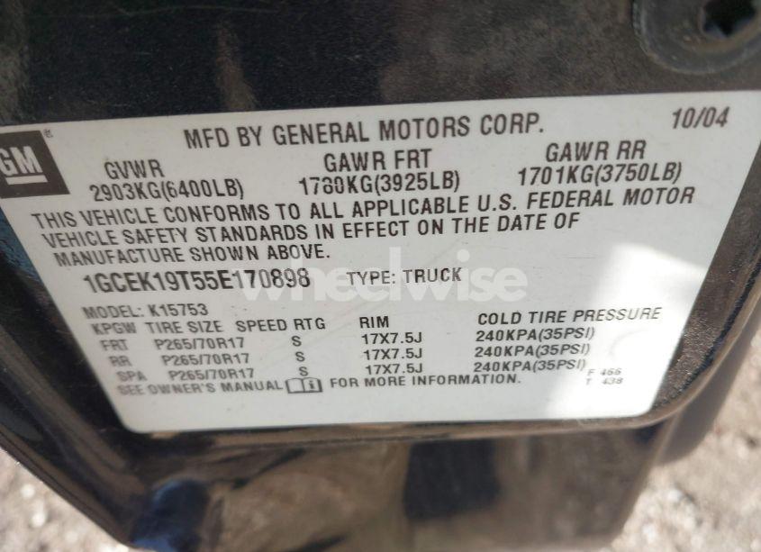 Photo 9 of 2005 Chevrolet Silverado 1500 LS (VIN 1GCEK19T55E170898)