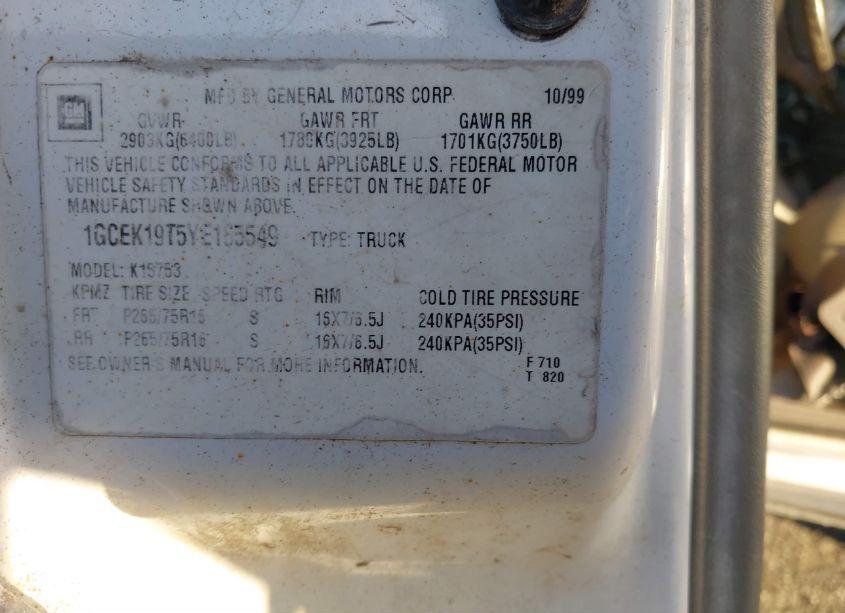 Photo 9 of 2000 Chevrolet Silverado 1500 LS (VIN 1GCEK19T5YE185549)