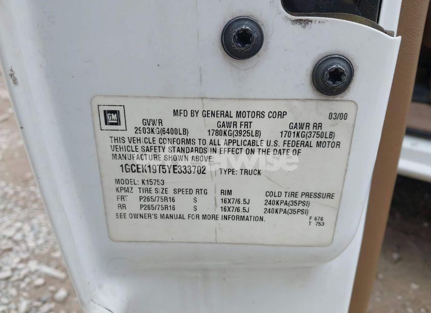 Photo 9 of 2000 Chevrolet Silverado 1500 LT (VIN 1GCEK19T5YE333702)