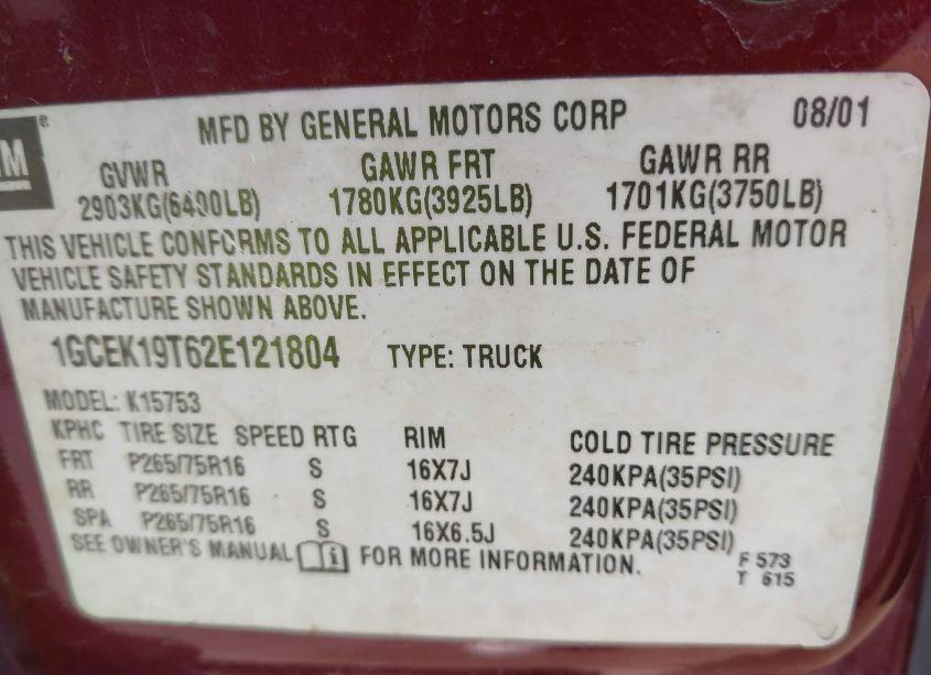 Photo 9 of 2002 Chevrolet Silverado 1500 LS (VIN 1GCEK19T62E121804)