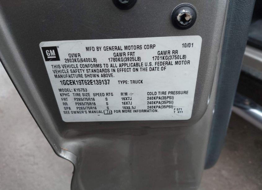 Photo 9 of 2002 Chevrolet Silverado 1500 LT (VIN 1GCEK19T62E139137)