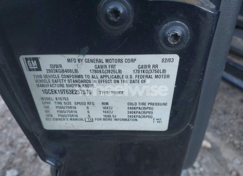Photo 9 of 2003 Chevrolet Silverado 1500 LS (VIN 1GCEK19T63E257576)