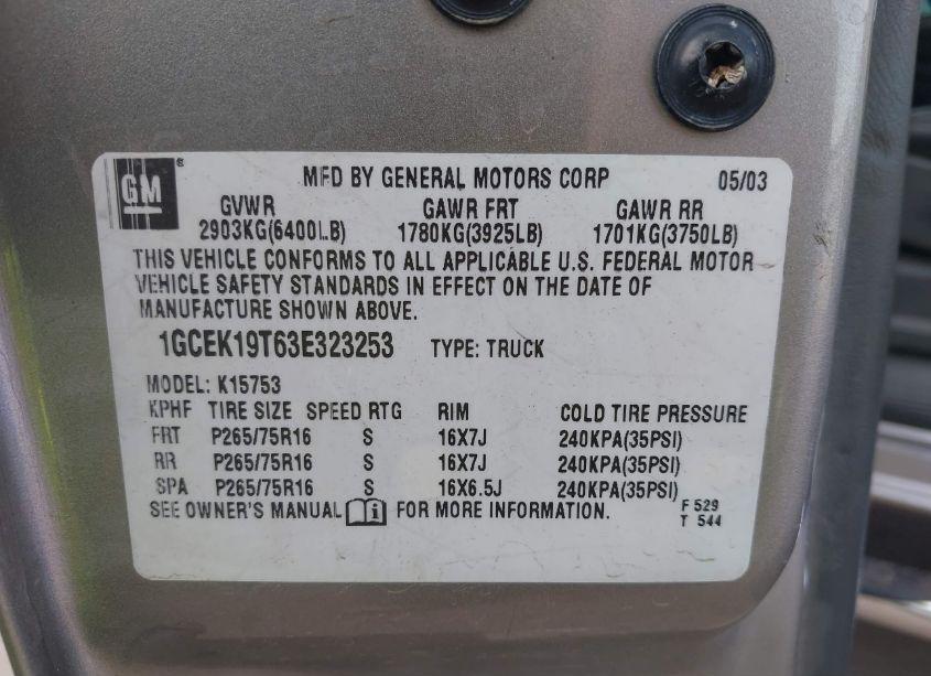 Photo 9 of 2003 Chevrolet Silverado 1500 LT (VIN 1GCEK19T63E323253)
