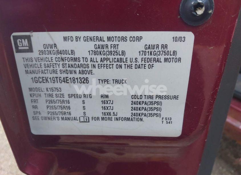 Photo 9 of 2004 Chevrolet Silverado 1500 Z71 (VIN 1GCEK19T64E181326)