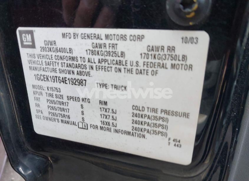 Photo 9 of 2004 Chevrolet Silverado 1500 Z71 (VIN 1GCEK19T64E192987)