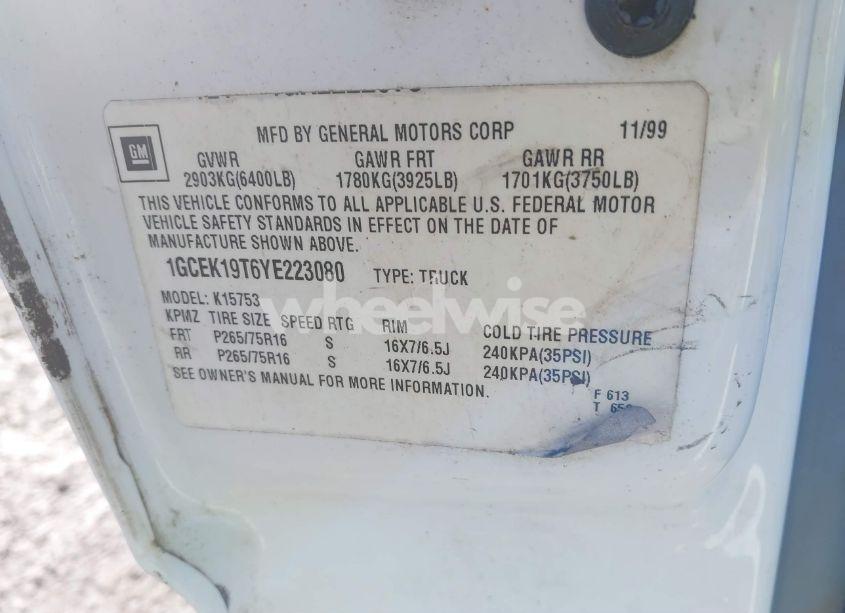 Photo 9 of 2000 Chevrolet Silverado 1500 LS (VIN 1GCEK19T6YE223080)