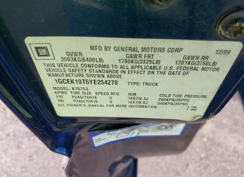 Photo 9 of 2000 Chevrolet Silverado 1500 LS (VIN 1GCEK19T6YE254278)