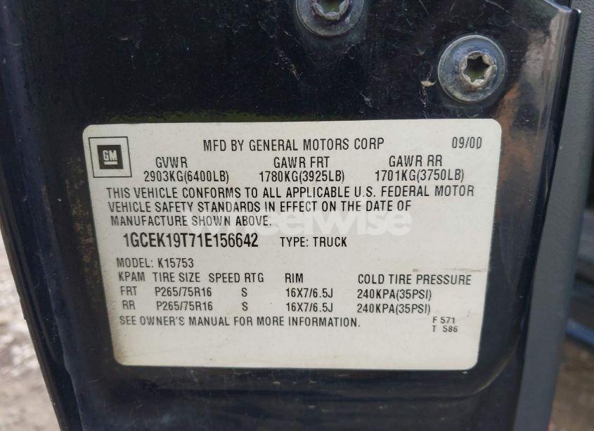 Photo 9 of 2001 Chevrolet Silverado 1500 LT (VIN 1GCEK19T71E156642)