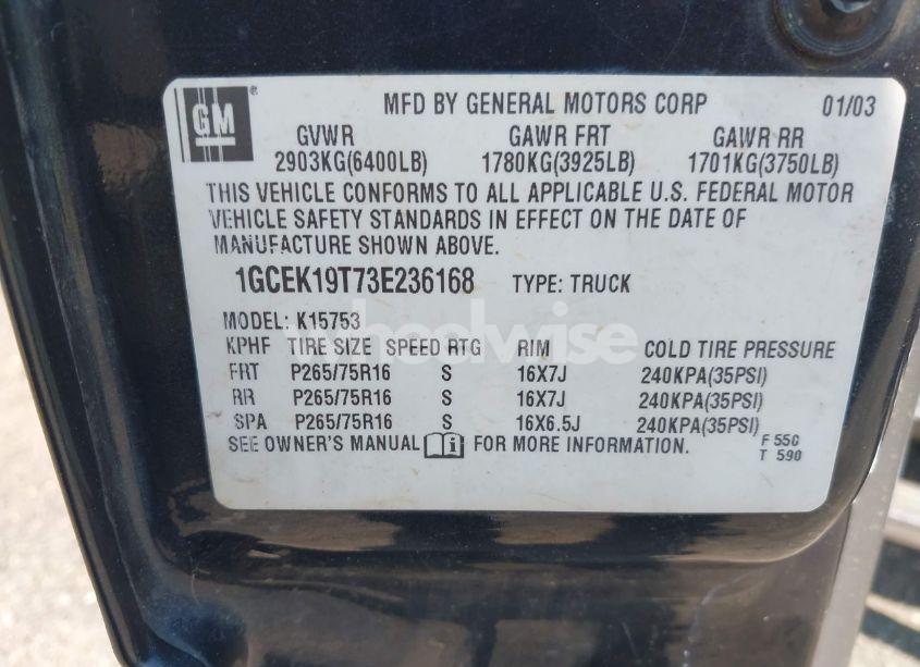 Photo 9 of 2003 Chevrolet Silverado 1500 LS (VIN 1GCEK19T73E236168)