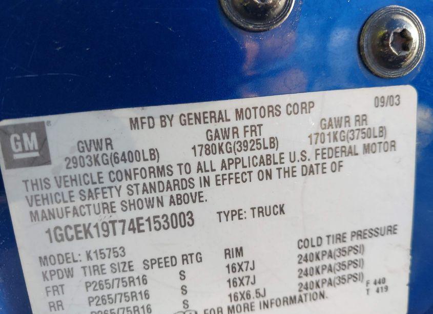 Photo 9 of 2004 Chevrolet Silverado 1500 Z71 (VIN 1GCEK19T74E153003)