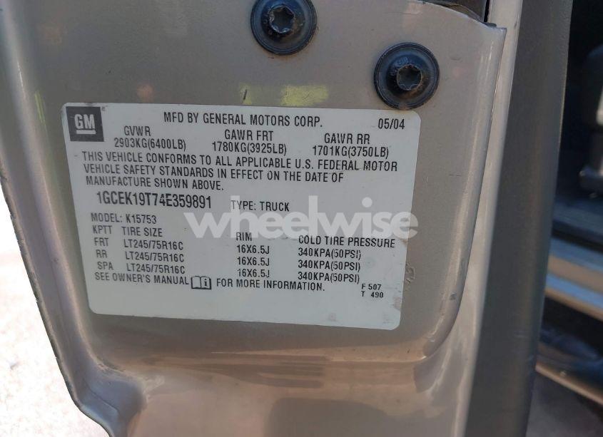 Photo 9 of 2004 Chevrolet Silverado 1500 WORK TRUCK (VIN 1GCEK19T74E359891)
