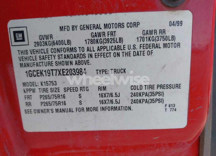 Photo 9 of 1999 Chevrolet Silverado 1500 LT (VIN 1GCEK19T7XE203984)