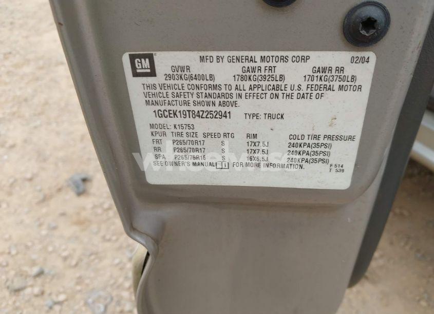 Photo 9 of 2004 Chevrolet Silverado 1500 Z71 (VIN 1GCEK19T84Z252941)