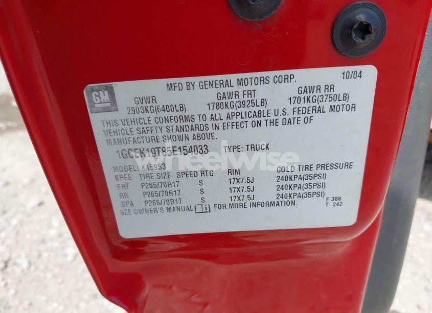 Photo 9 of 2005 Chevrolet Silverado 1500 WORK TRUCK (VIN 1GCEK19T85E154033)