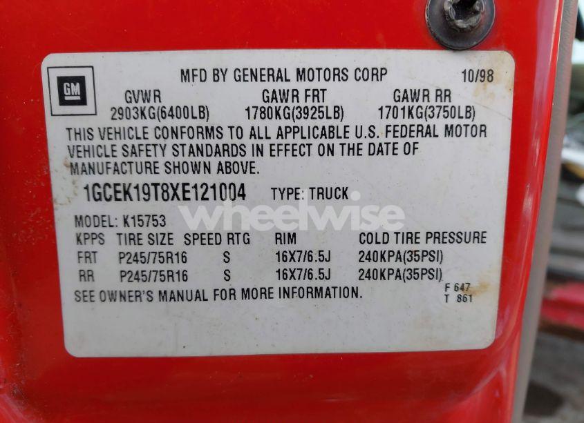 Photo 9 of 1999 Chevrolet Silverado 1500 LS (VIN 1GCEK19T8XE121004)