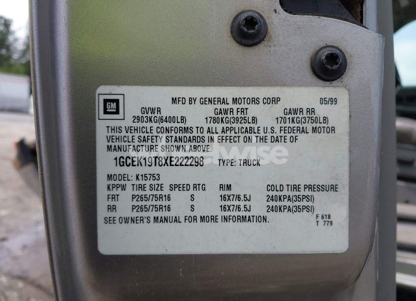 Photo 9 of 1999 Chevrolet Silverado 1500 LT (VIN 1GCEK19T8XE222298)