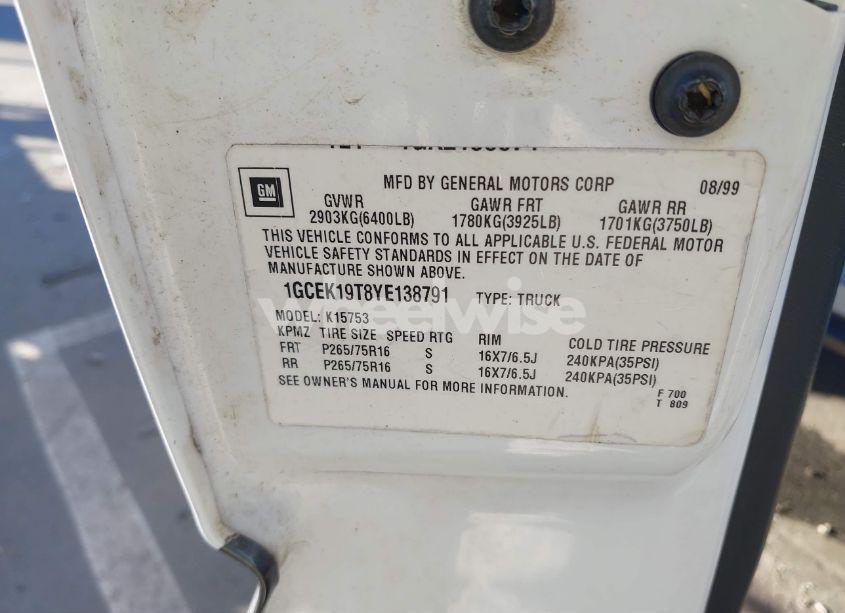 Photo 9 of 2000 Chevrolet Silverado 1500 LS (VIN 1GCEK19T8YE138791)