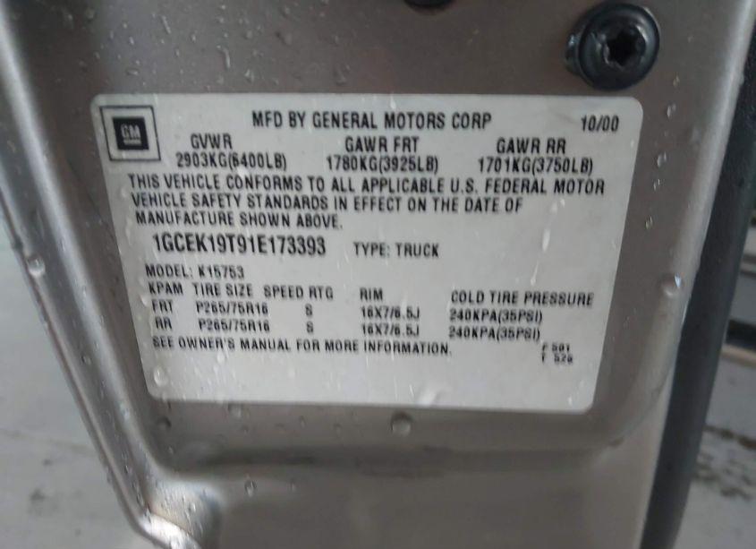 Photo 9 of 2001 Chevrolet Silverado 1500 LS (VIN 1GCEK19T91E173393)