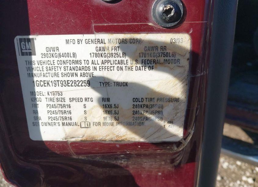 Photo 7 of 2003 Chevrolet Silverado 1500 LS (VIN 1GCEK19T93E282259)