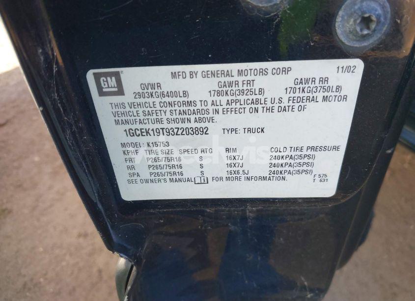 Photo 9 of 2003 Chevrolet Silverado 1500 LS (VIN 1GCEK19T93Z203892)