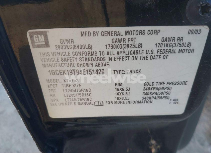 Photo 9 of 2004 Chevrolet Silverado 1500 (VIN 1GCEK19T94E151429)