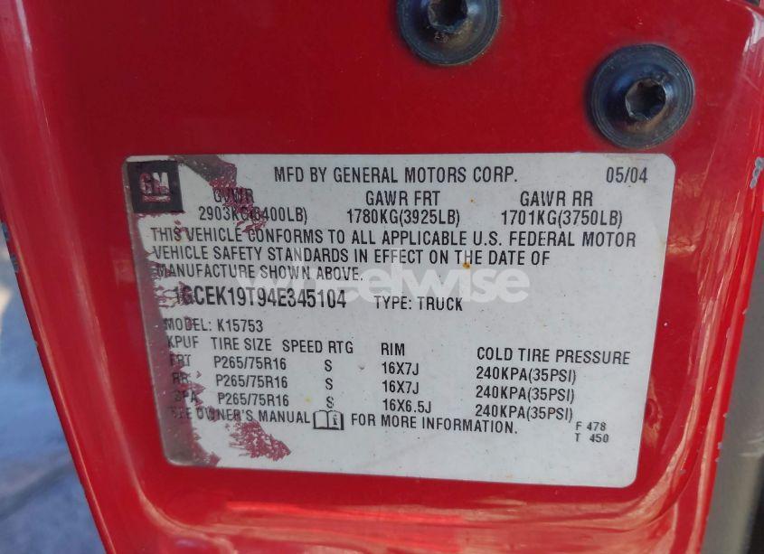 Photo 9 of 2004 Chevrolet Silverado 1500 Z71 (VIN 1GCEK19T94E345104)