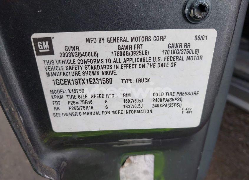 Photo 9 of 2001 Chevrolet Silverado 1500 LS (VIN 1GCEK19TX1E331580)