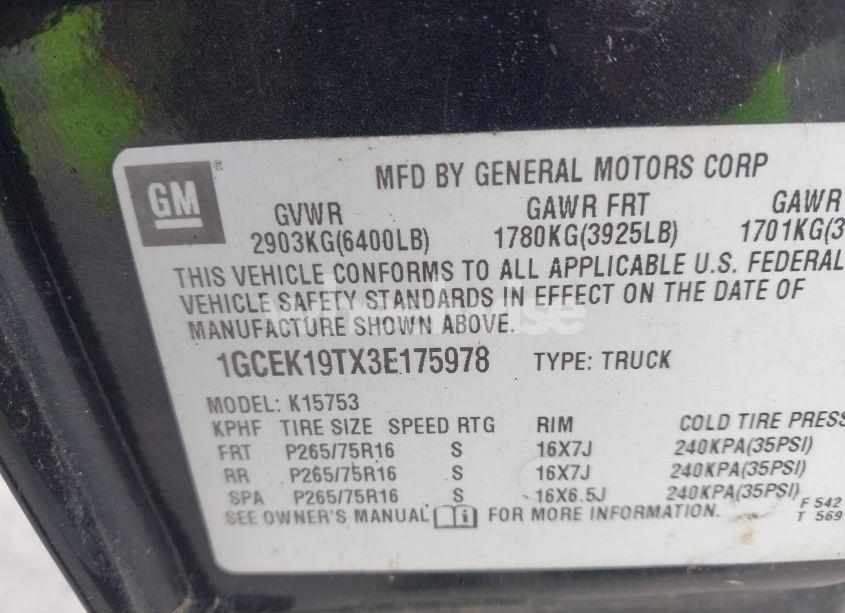 Photo 9 of 2003 Chevrolet Silverado 1500 LT (VIN 1GCEK19TX3E175978)