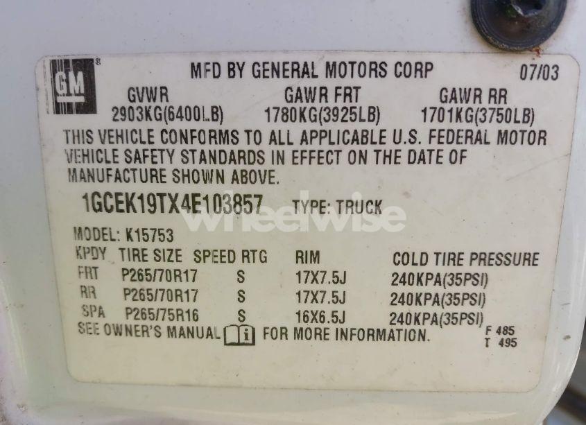 Photo 9 of 2004 Chevrolet Silverado 1500 Z71 (VIN 1GCEK19TX4E103857)