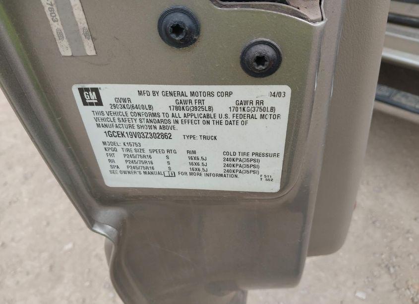 Photo 9 of 2003 Chevrolet Silverado 1500 (VIN 1GCEK19V03Z302862)