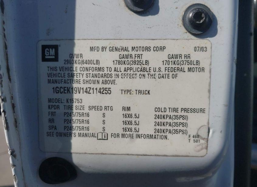 Photo 9 of 2004 Chevrolet Silverado 1500 LS (VIN 1GCEK19V14Z114255)