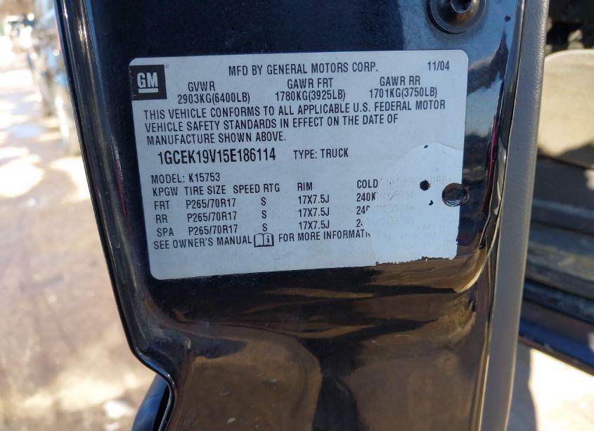 Photo 9 of 2005 Chevrolet Silverado 1500 LS (VIN 1GCEK19V15E186114)