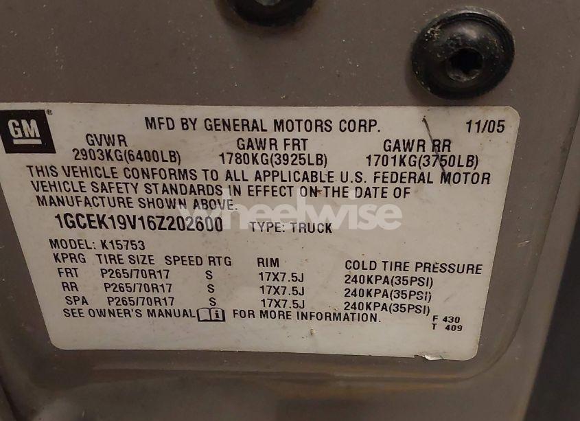 Photo 9 of 2006 Chevrolet Silverado 1500 WORK TRUCK (VIN 1GCEK19V16Z202600)