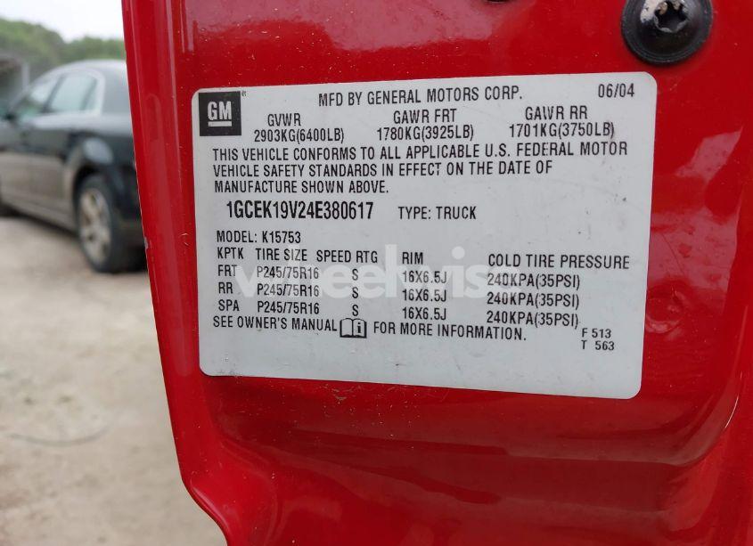 Photo 9 of 2004 Chevrolet Silverado 1500 WORK TRUCK (VIN 1GCEK19V24E380617)