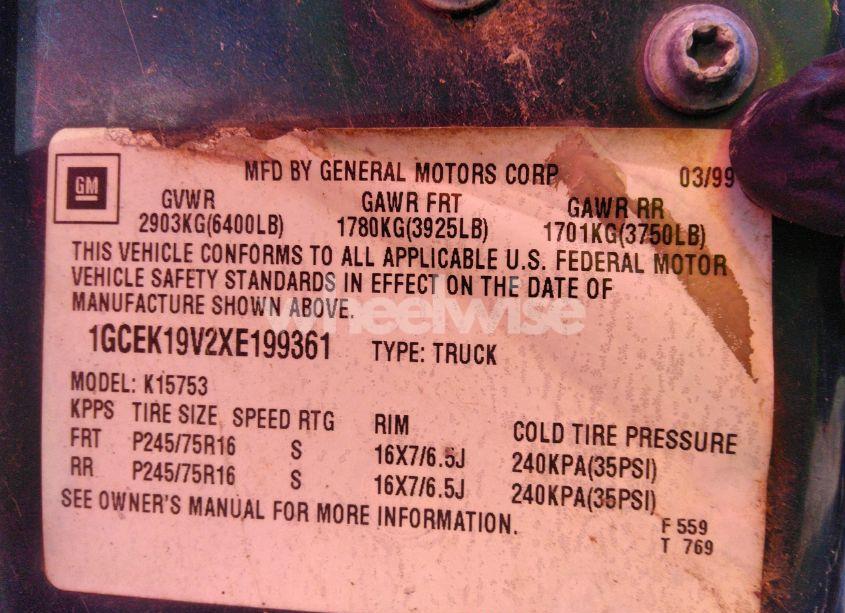 Photo 9 of 1999 Chevrolet Silverado 1500 LS (VIN 1GCEK19V2XE199361)