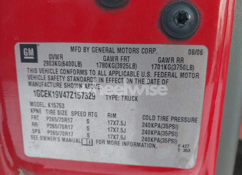 Photo 9 of 2007 Chevrolet Silverado 1500 CLASSIC WORK TRUCK (VIN 1GCEK19V47Z157329)