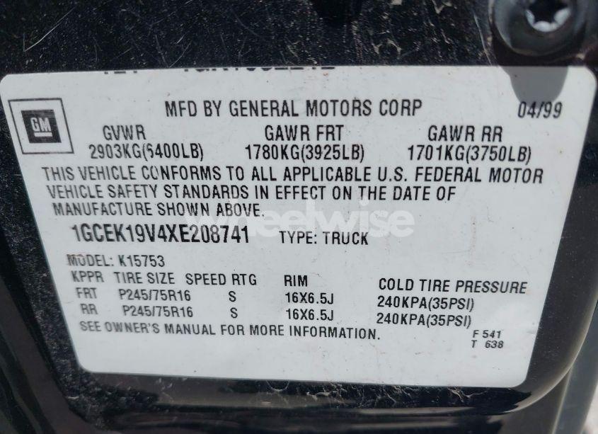 Photo 9 of 1999 Chevrolet Silverado 1500 LS (VIN 1GCEK19V4XE208741)