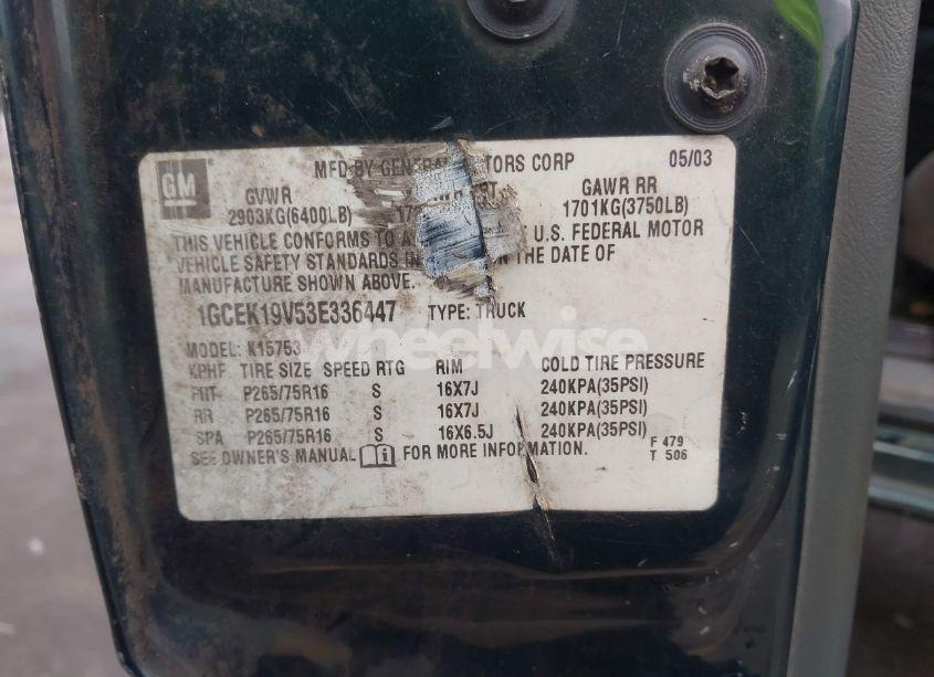 Photo 9 of 2003 Chevrolet Silverado 1500 LS (VIN 1GCEK19V53E336447)