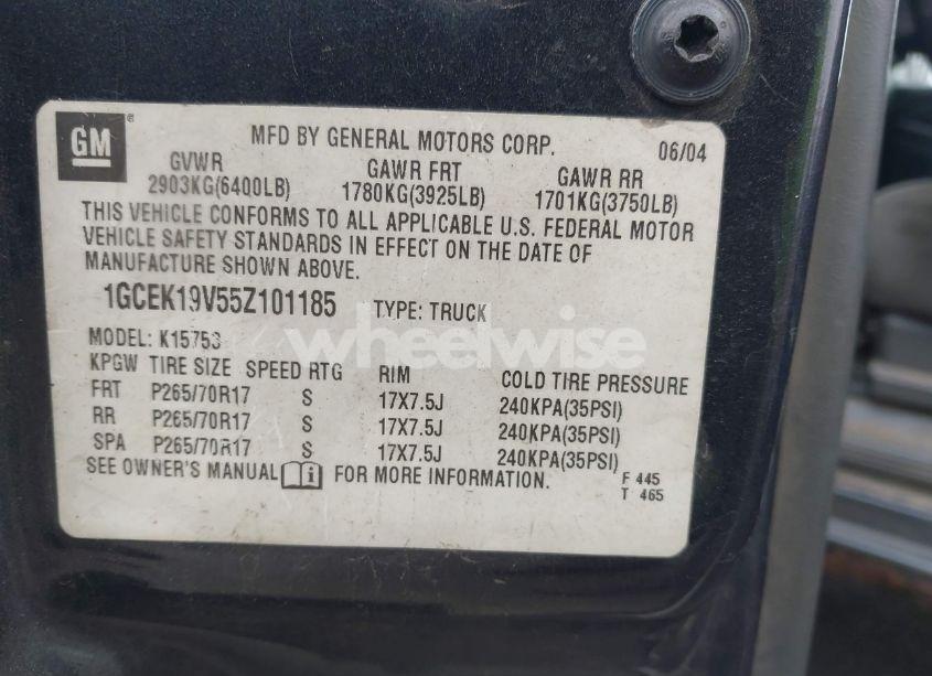 Photo 9 of 2005 Chevrolet Silverado 1500 LS (VIN 1GCEK19V55Z101185)