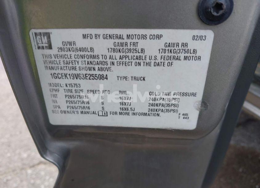 Photo 9 of 2003 Chevrolet Silverado 1500 LS (VIN 1GCEK19V63E255084)