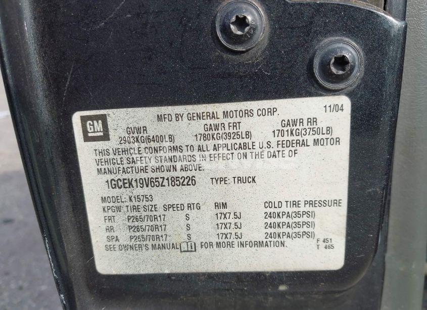 Photo 9 of 2005 Chevrolet Silverado 1500 WORK TRUCK (VIN 1GCEK19V65Z185226)