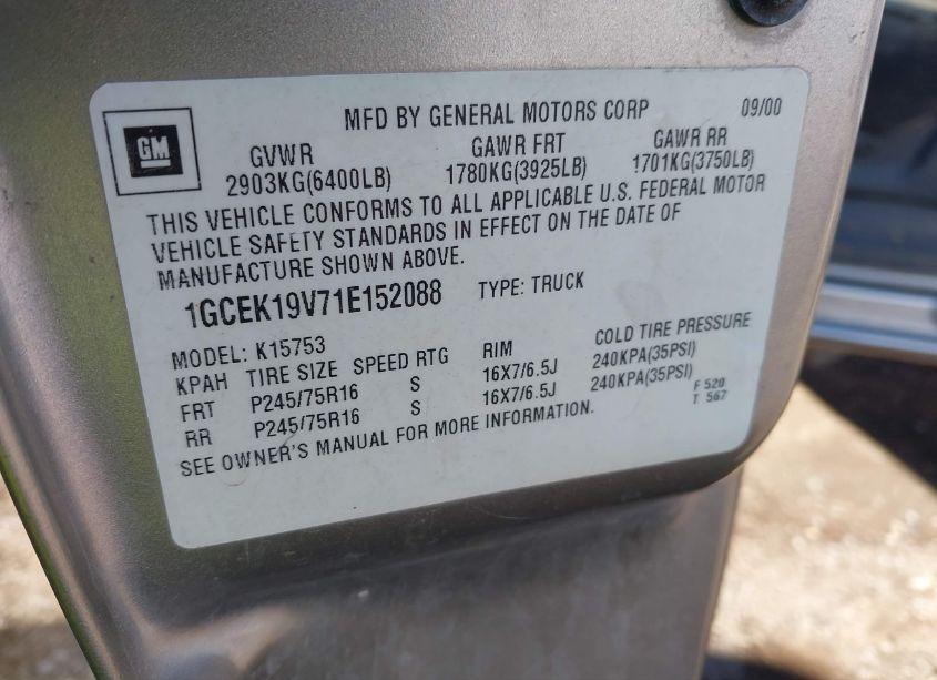 Photo 9 of 2001 Chevrolet Silverado 1500 LS (VIN 1GCEK19V71E152088)