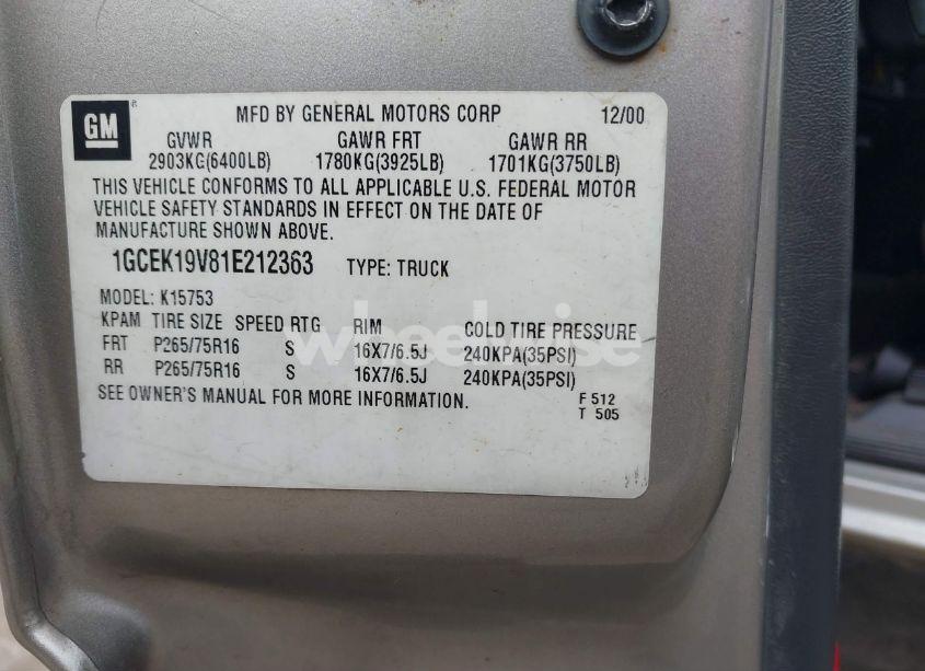 Photo 9 of 2001 Chevrolet Silverado 1500 LS (VIN 1GCEK19V81E212363)