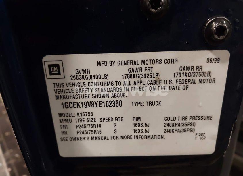 Photo 9 of 2000 Chevrolet Silverado 1500 LS (VIN 1GCEK19V8YE102360)