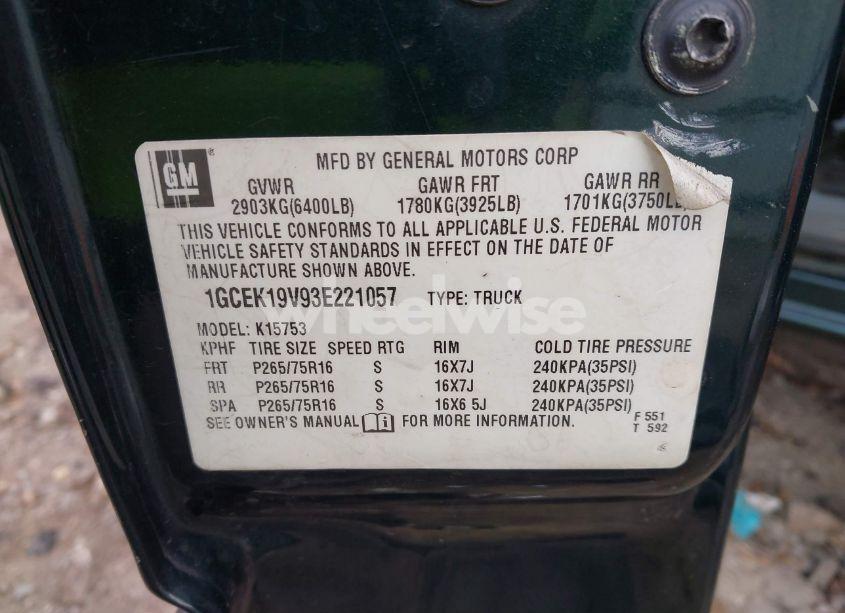 Photo 9 of 2003 Chevrolet Silverado 1500 LS (VIN 1GCEK19V93E221057)