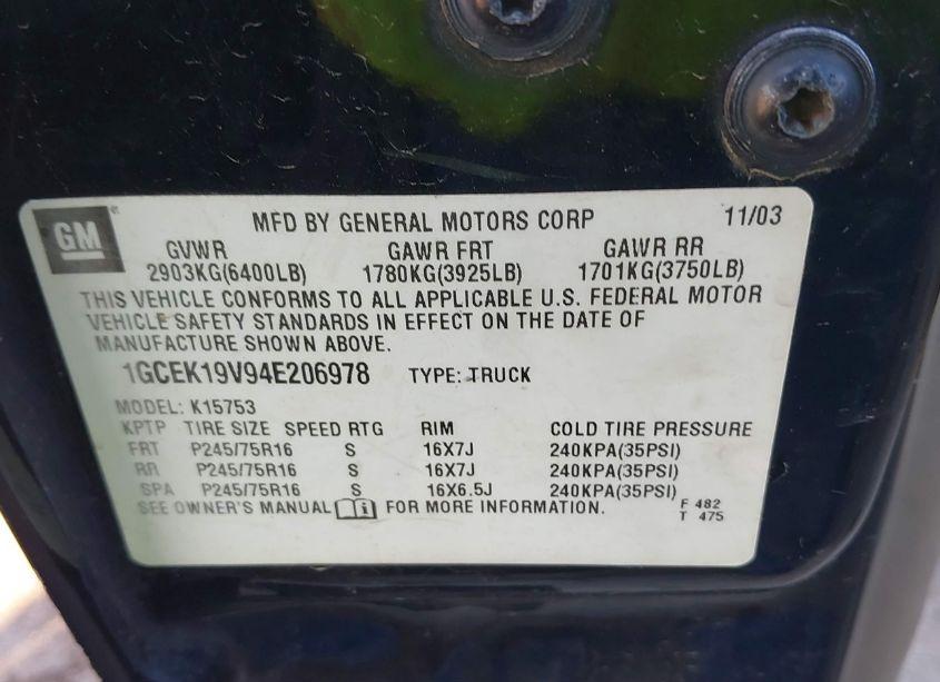 Photo 9 of 2004 Chevrolet Silverado 1500 LS (VIN 1GCEK19V94E206978)